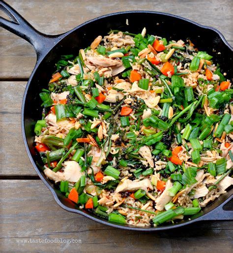 chicken-fried-rice-with-almonds-and-broccolini image