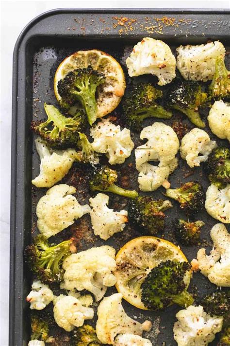 roasted-lemon-garlic-broccoli-cauliflower-creme-de image