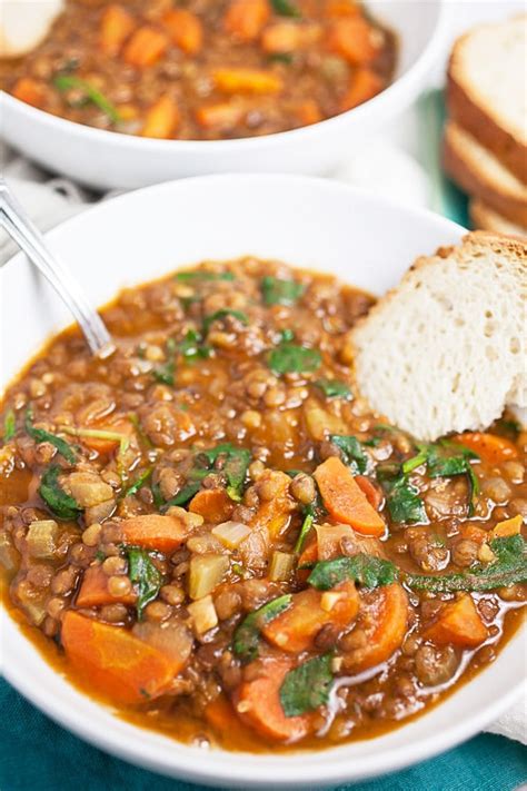 instant-pot-lentil-soup-with-spinach-the-rustic-foodie image