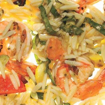 orzo-with-grilled-shrimp-summer-vegetables-and-pesto image