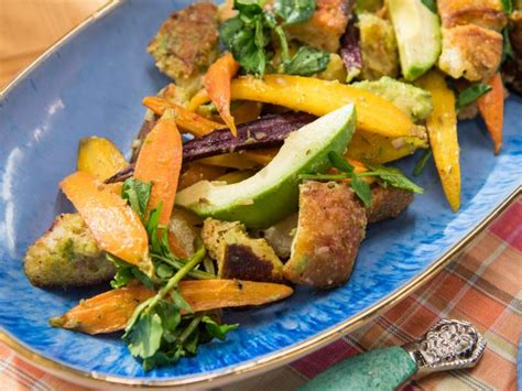 roasted-carrot-and-avocado-panzanella-food-network image