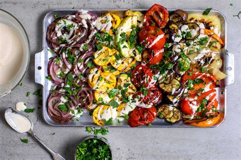 grilled-summer-vegetables-with-tahini-dressing image