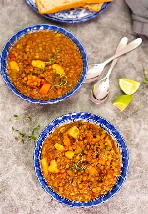 vegan-lentil-stew-healthier-steps image