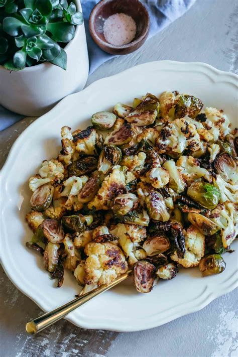 roasted-brussels-sprouts-and-cauliflower-easy image