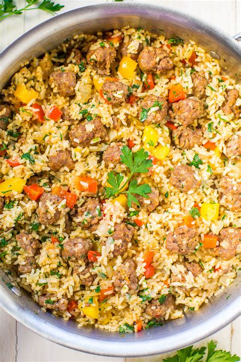 italian-sausage-and-peppers-skillet-with-rice-averie image