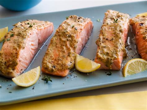 broiled-salmon-with-herb-mustard-glaze-food-network image
