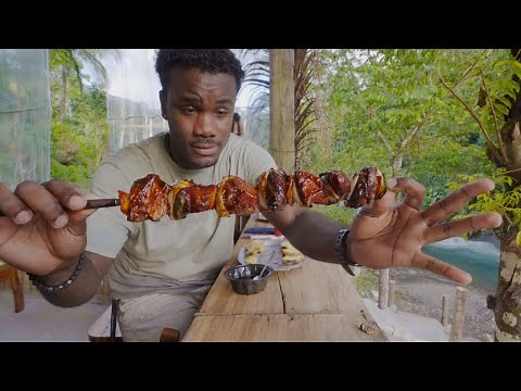 maroon-outdoor-cooking-in-jamaica-jerk-kebabs image