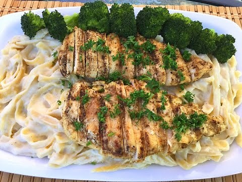 how-to-make-fettuccine-alfredo-grilled-herb-chicken image